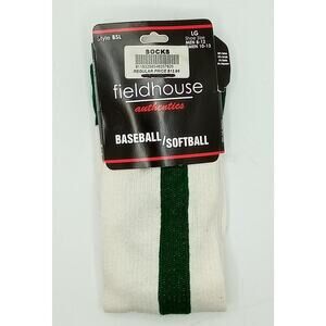 Fieldhouse Authentics Baseball/Softball Crew Socks White/Green Men's Large 8-12